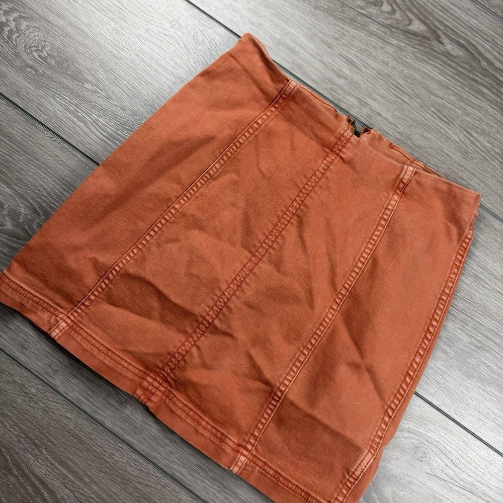 Free People Women's Zip Back Denim Mini‎ Skirt Burnt Orange Size 8